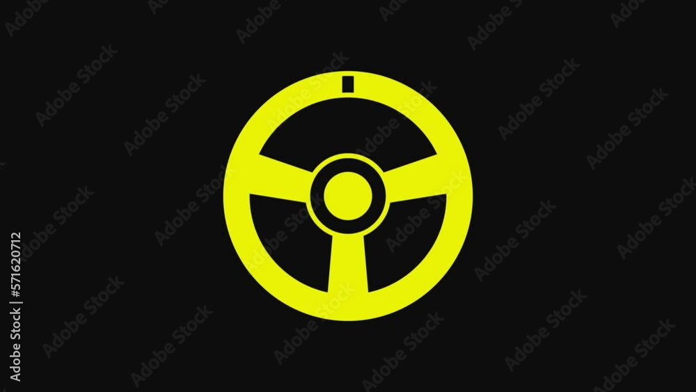 Yellow Racing steering wheel icon isolated on black background. Car wheel icon. 4K Video motion graphic animation Yellow Racing steering wheel icon isolated on black background. Car wheel icon. 4K Video motion graphic animation