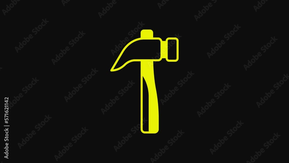 Yellow Hammer icon isolated on black background. Tool for repair. 4K Video motion graphic animation Yellow Hammer icon isolated on black background. Tool for repair. 4K Video motion graphic animation