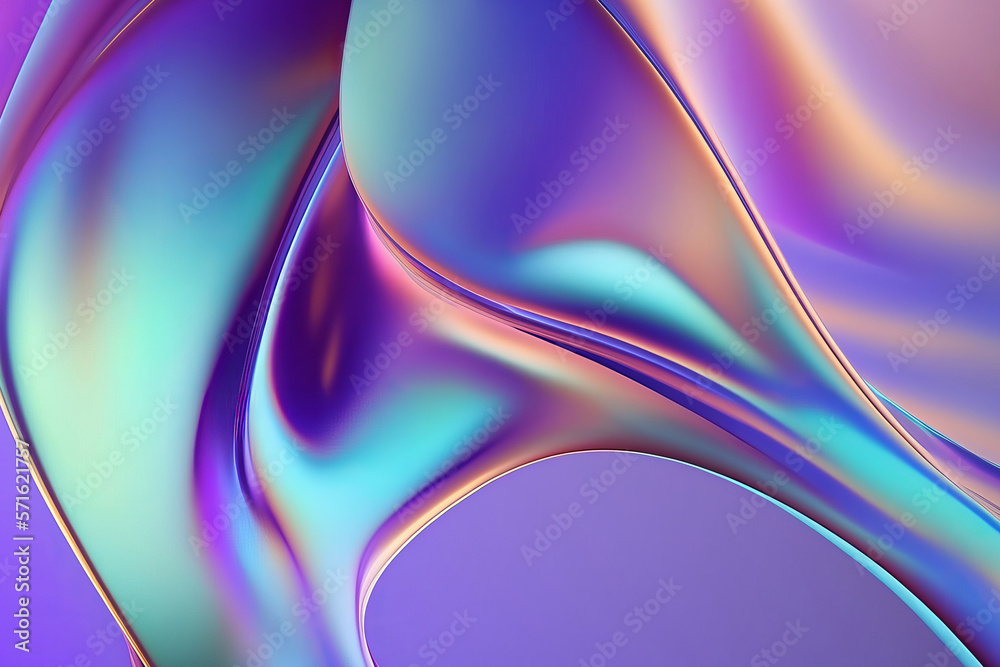 Abstract fluid 3d render holographic iridescent neon curved wave in motion dark background. generative AI digital illustration.