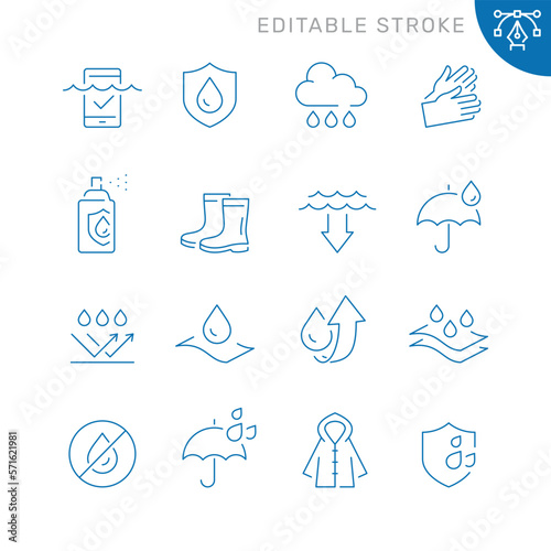 Waterproof related icons. Editable stroke. Thin vector icon set