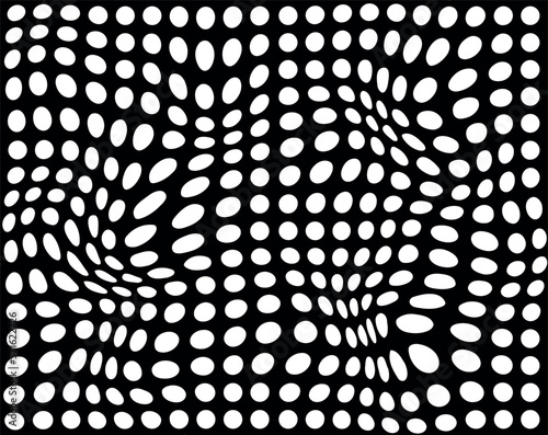 Abstract hypnotic pattern with black-white striped lines. Psychedelic background. Op art, optical illusion. Modern design, graphic texture.