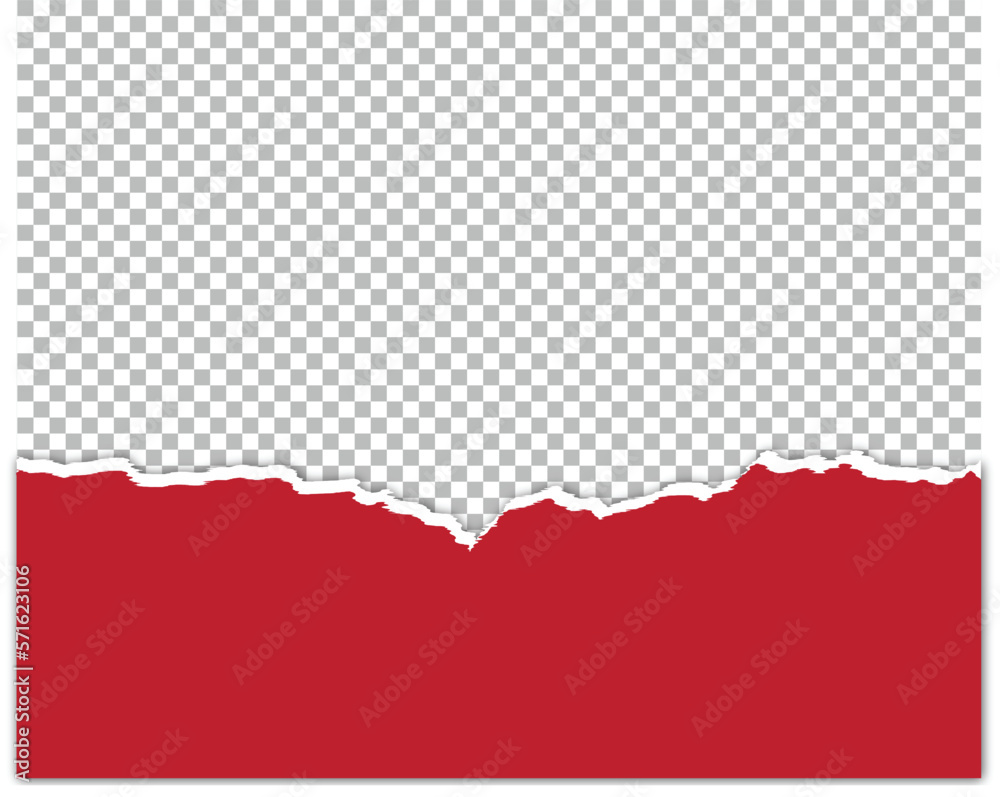 Vector illustration of piece of torn red paper with soft shadow stuck on transparent or squared background Vector illustration of piece of torn red paper with soft shadow stuck on transparent or squared background