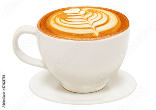 Fényképezés Cup of cappuccino with beautiful latte art. PNG transparency