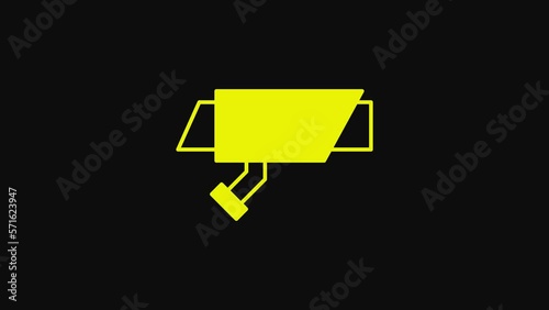 Yellow Security camera icon isolated on black background. 4K Video motion graphic animation