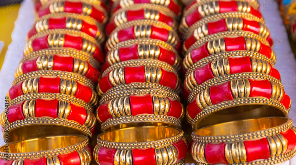 Colorful Bangles on display on local shop for women in Hunar Haat.