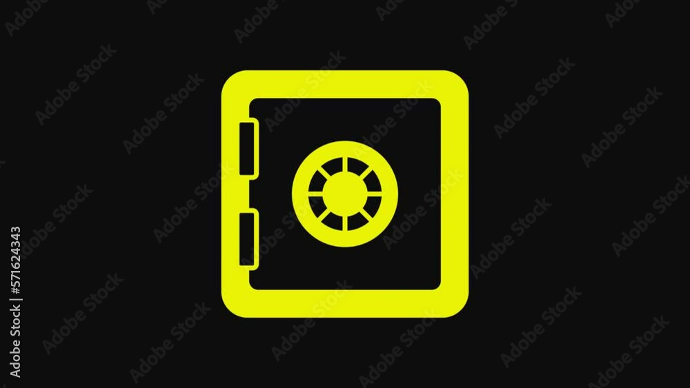 Yellow Safe icon isolated on black background. The door safe a bank vault with a combination lock. Reliable Data Protection. 4K Video motion graphic animation Yellow Safe icon isolated on black background. The door safe a bank vault with a combination lock. Reliable Data Protection. 4K Video motion graphic animation