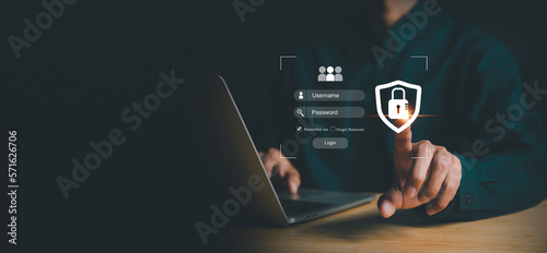 User authentication system with username and password, cybersecurity concept,global network security technology, business people protect personal information. cybersecurity concept. photo