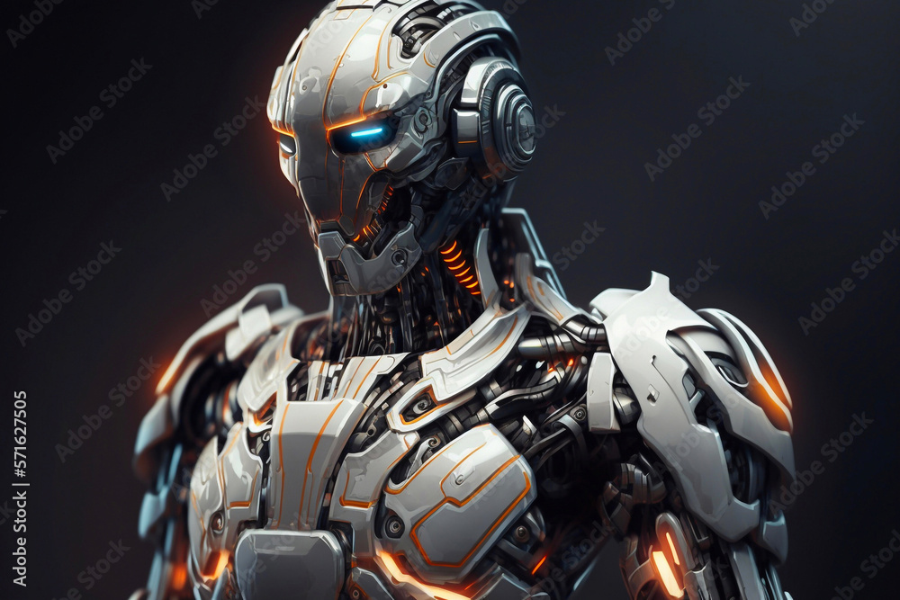 Humanoid Robot on a dark background. Generative AI Humanoid Robot on a dark background. Generative AI
