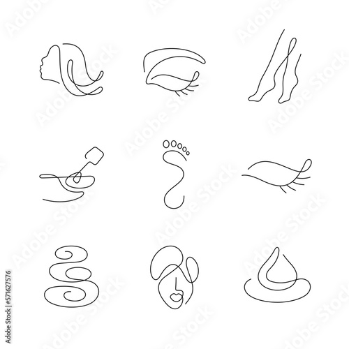 Beauty artistic style continuous line icons. Editable stroke.