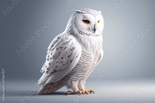 Snowy Owl on White Background. Generative AI