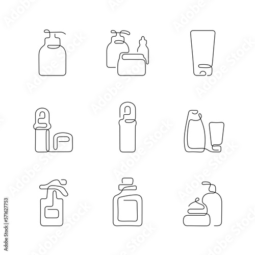 Cosmetics artistic style continuous line icons. Editable stroke.