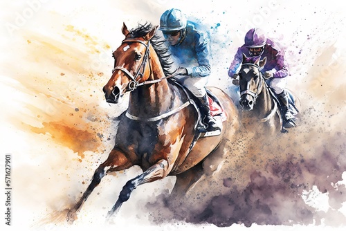 Canvastavla Horse racing illustrations drawing generative ai