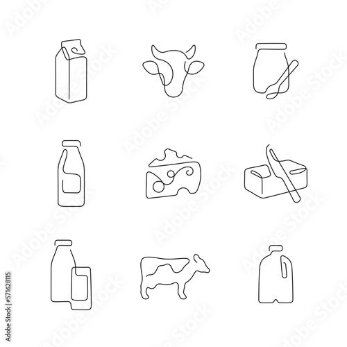 Milk products artistic style continuous line icons. Editable stroke.