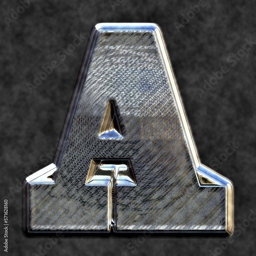 Capital letter A in 3D, glossy burnished metal
