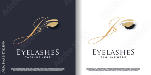initial letter j logo design template with eyelash icon and creative concept premium vector