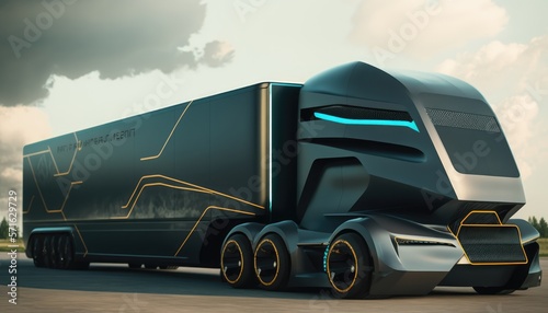 Future Autonomous Cargo Delivery: Illustration of AV Truck for Efficient Logistics background. Generative ai photo