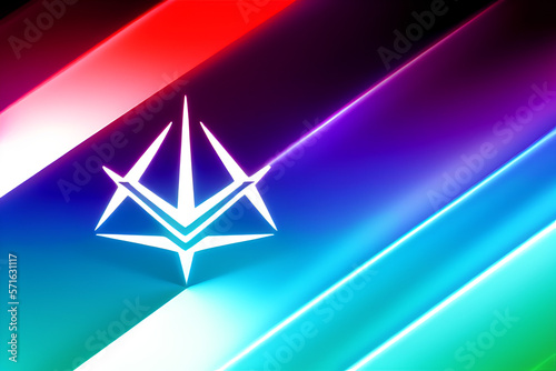 Triangular neon icon on abstract colorful background. Generative AI