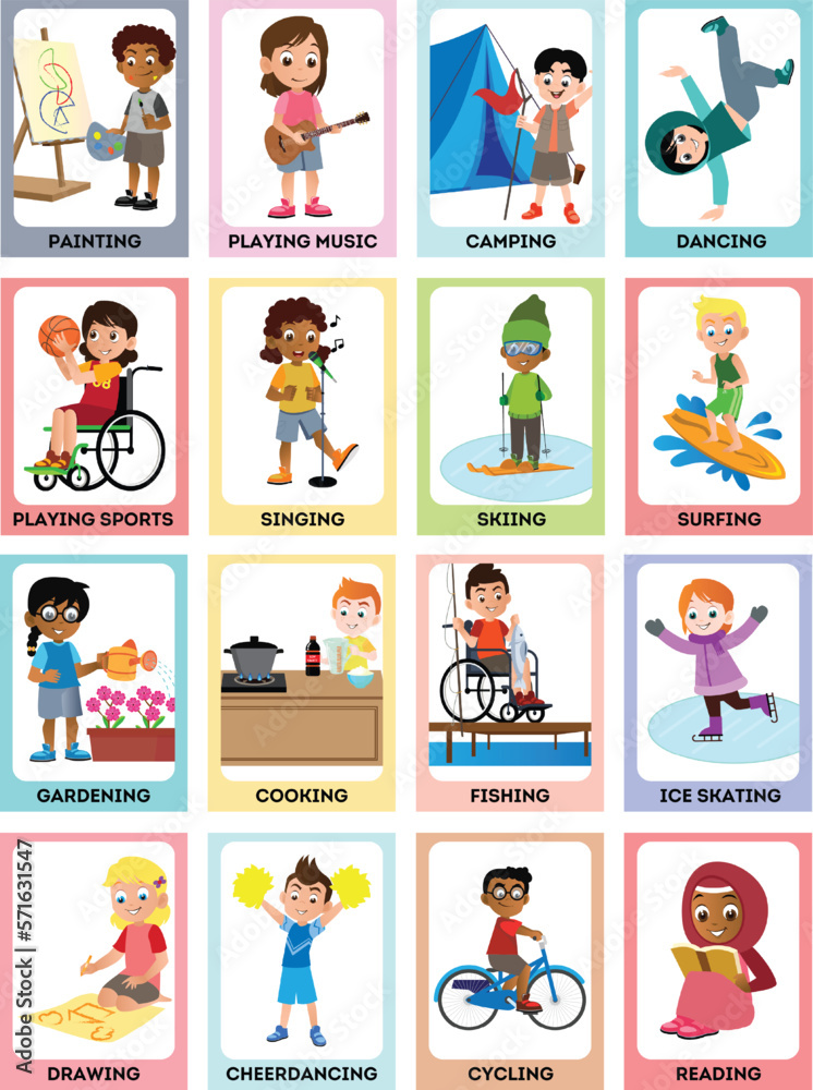 Fun Hobbies ESL or ELL Flashcards, Kids learning Flashcards