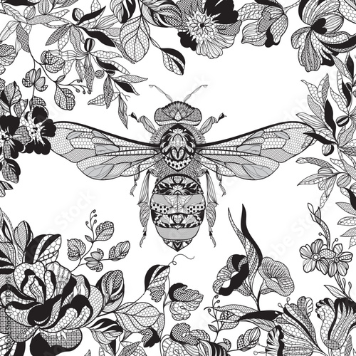 lace ornament. bees. Vector illustration