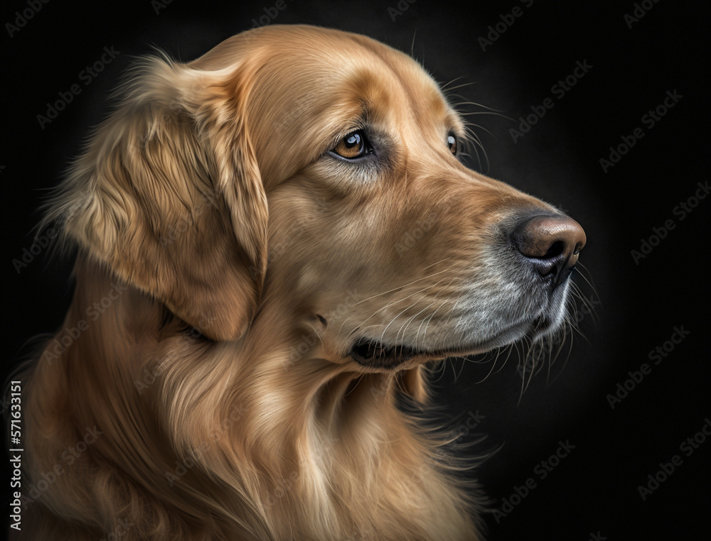 custom made wallpaper toronto digitalGolden Retriever dog sitting with black background, portrait setting.
