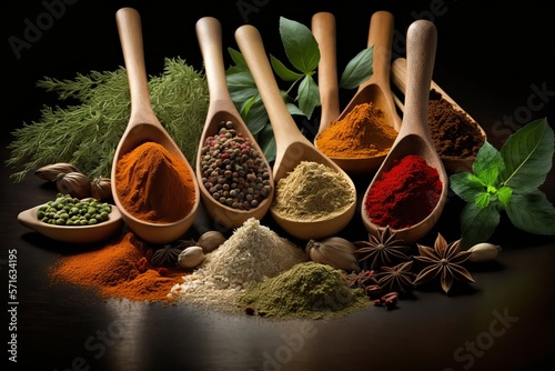Herbs and spices arranged, Healthy food (Ai generated)