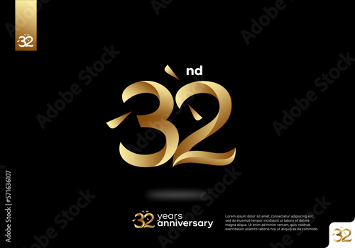 Number 32 gold logo icon design, 32nd birthday logo number, 32nd anniversary.