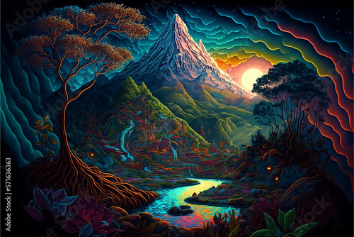Ayahuasca, a psychedelic landscape, art, illustration