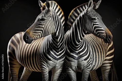 A bizarre picture of two of a zebra's black stripes. Generative AI © 2rogan