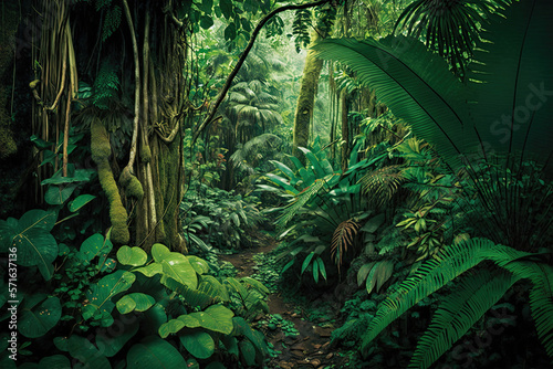 A dense rainforest with a canopy of green leaves and a variety of tropical plants, Rank 1 National Geographic, forest, nature, tree, tropical, jungle, palm, trees, rainforest, fern, landscape, foliage
