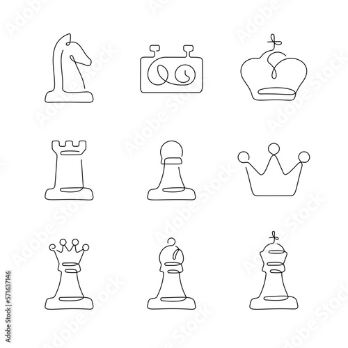 Chess thin one line vector icons. Editable stroke.