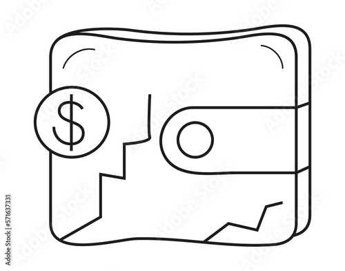 Financial crisis icon in line style. Wallet without money. Broken wallet icon for logo, web, app, UI. Bankrupt, poverty
