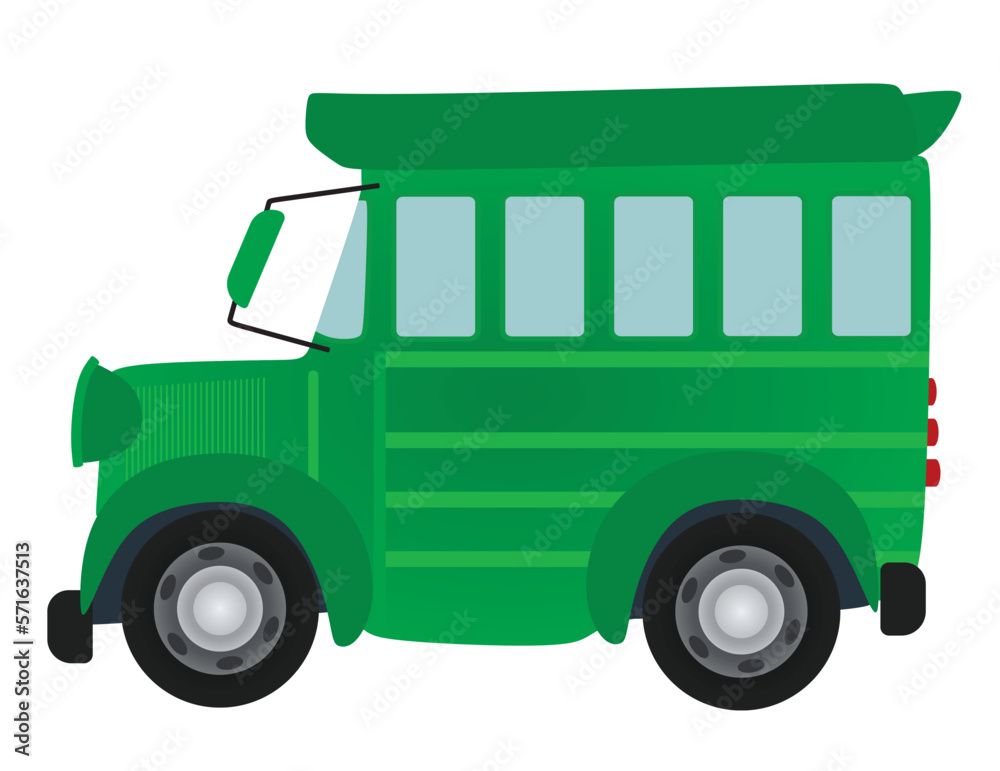 Green school bus. vector illustration