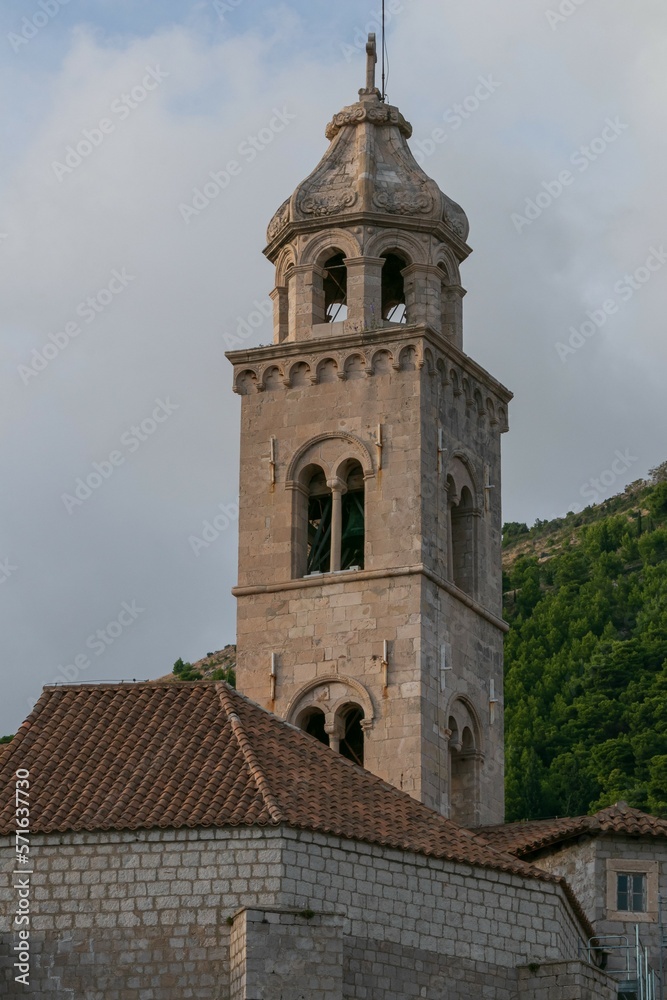 Saint Dominic Church bell tower of the Dominican Monastery in old town Dubrovnik, Croatia	
