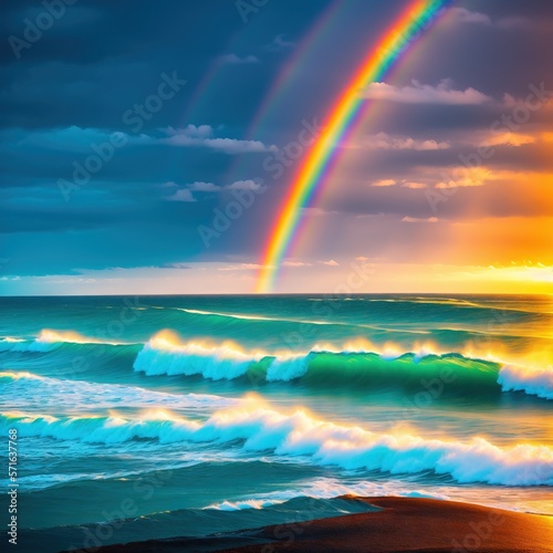 rainbow over the ocean made with Generative AI © Bualong