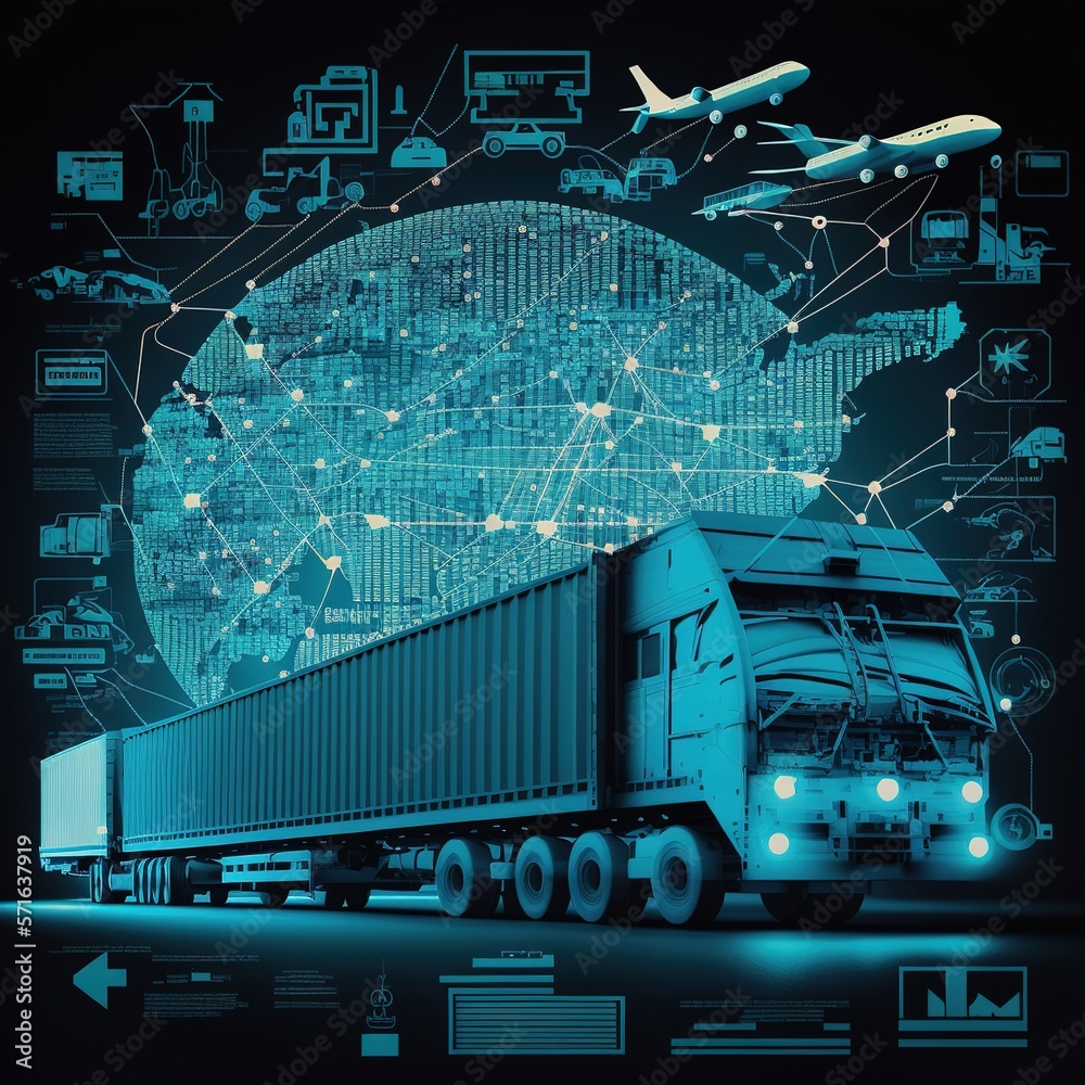 Logistics concept, Truck of logistics network distribution and smart