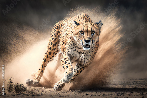 Fototapet a cheetah running. Generative AI