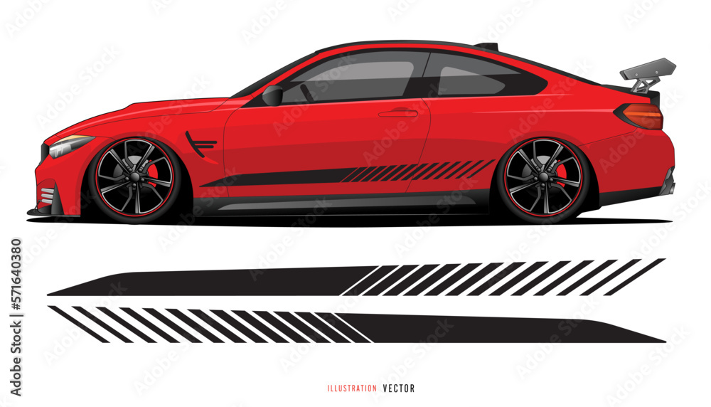 Red car graphic. Design for vehicle vinyl wrap. logo racing, automotive. vector_20230214