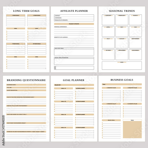 Minimalist planner pages templates. Printable Life & Business Planner Set. Long Term Goals, Affiliate Planner, SEASONALTRENDS, Branding Questionnaire, Goal Planner, Business Goals, Planner
