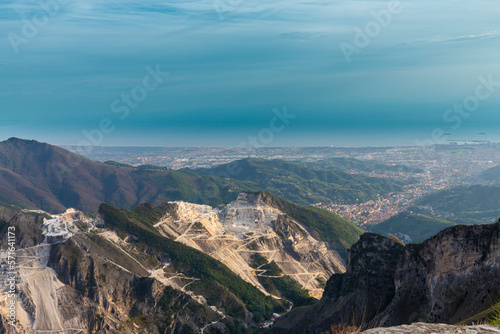 Beautiful scenery with marble quarry in Carrara region, Italy, with white marble slabs