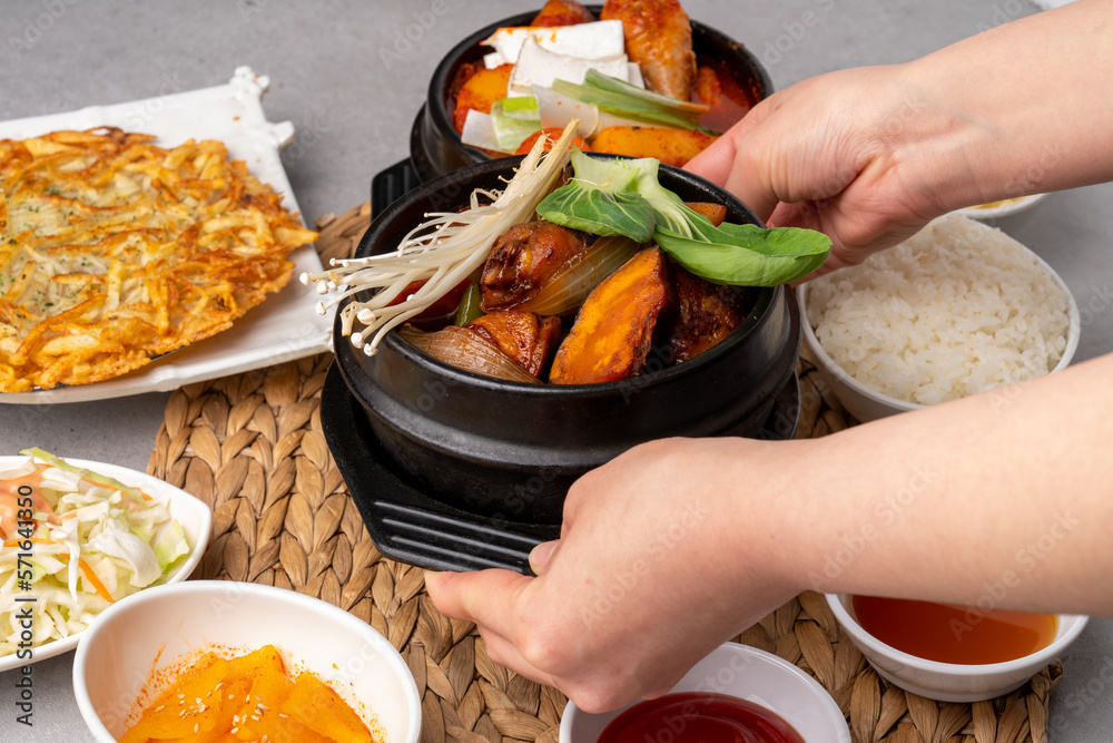Korean food dishs Chicken Stir-fry Stew Stock Photo | Adobe Stock