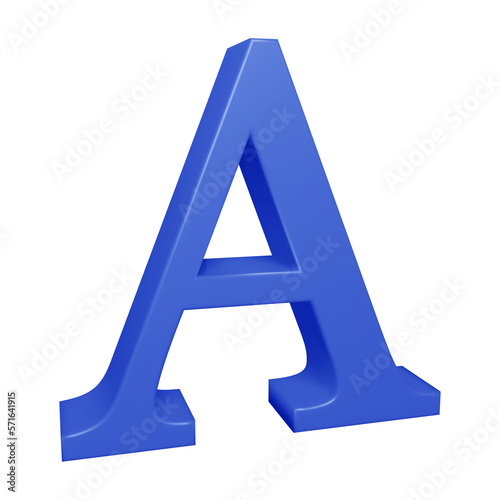Blue alphabet letter a in 3d render