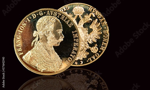 gold coin four Austrian ducats. Austrian gold ducat depicting Kaiser Franz-Josef. Investing in gold, bullion coins photo
