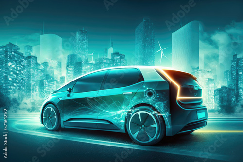 concept of an electric car. Generative AI © jr-art