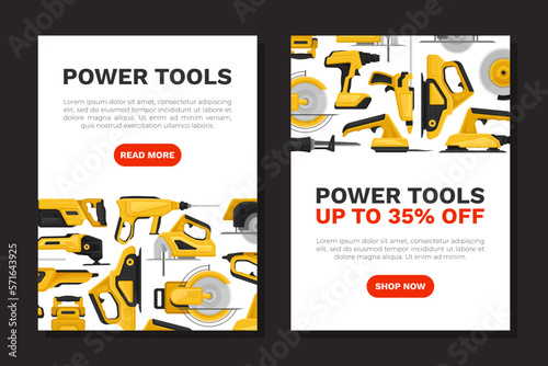 Power Tools Banner Design with Building Instrument Vector Template