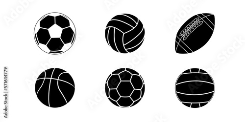 A set of black silhouettes of sports balls.