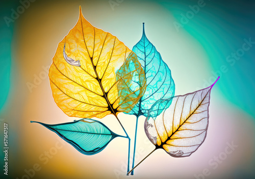 several creative transparent colorful leaves. Generative AI
