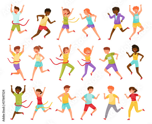 Wallpaper Mural People Characters Running Marathon Sprinting Moving Forward Big Vector Set Torontodigital.ca