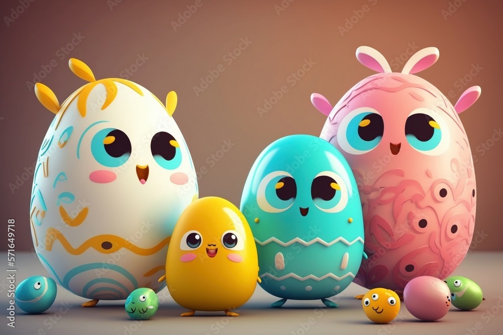 Oster Ei / Osterei bunt lachen spaßig mit Gesicht Augen Mund für Osterhase- isoliert Studio Cartoons- Generative AI Oster Ei / Osterei bunt lachen spaßig mit Gesicht Augen Mund für Osterhase- isoliert Studio Cartoons- Generative AI