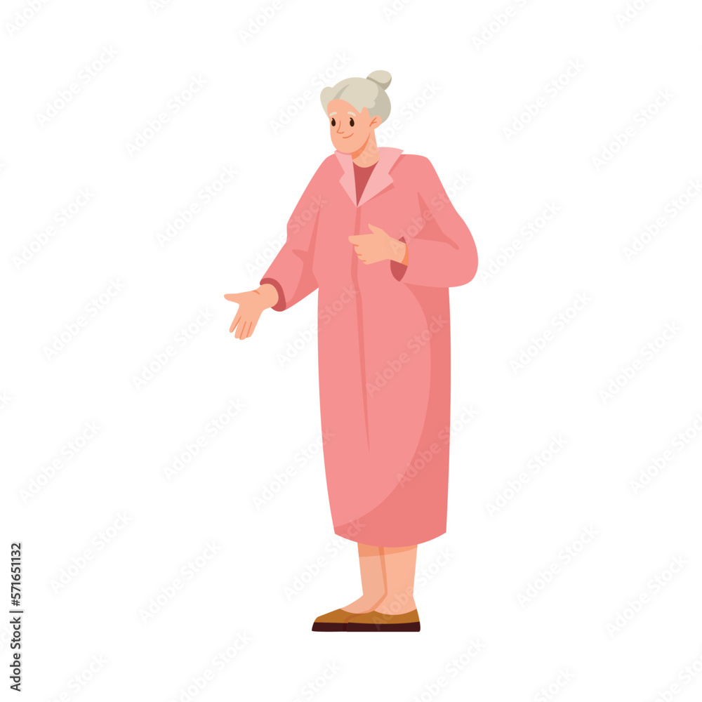 Happy Aged Gray-haired Woman on Retirement Standing Vector Illustration Happy Aged Gray-haired Woman on Retirement Standing Vector Illustration