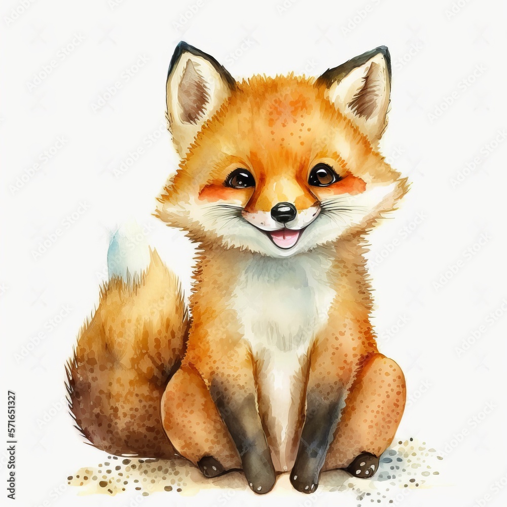 Obraz premium sitting fox smile drawing paints white background Generative AI